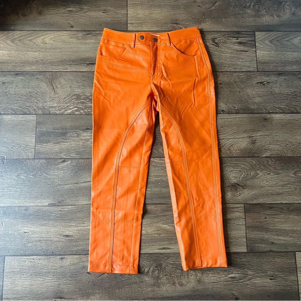 We The Free Women's Rebel Vegan Leather Cropped Pants Orange Size 4 NEW